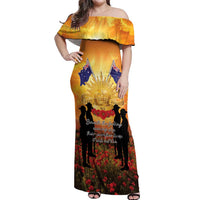 ANZAC Day Off Shoulder Maxi Dress Remembrance Tribute Soldiers And Poppy Field LT05 Women Orange - Polynesian Pride