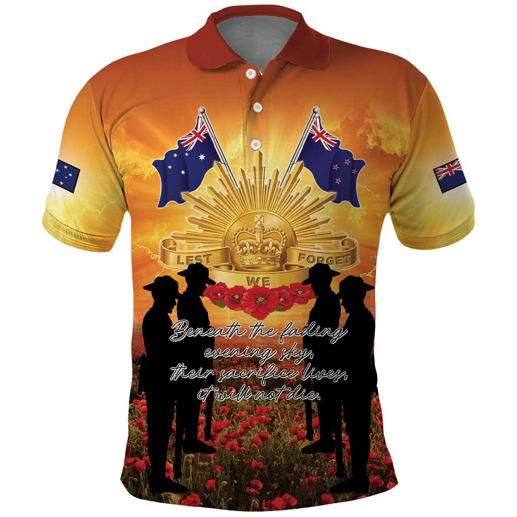 ANZAC Day Polo Shirt Remembrance Tribute Soldiers And Poppy Field LT05 Orange - Polynesian Pride