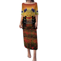 ANZAC Day Puletasi Remembrance Tribute Soldiers And Poppy Field LT05 Long Dress Orange - Polynesian Pride