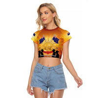 ANZAC Day Raglan Cropped T Shirt Remembrance Tribute Soldiers And Poppy Field LT05 Female Orange - Polynesian Pride