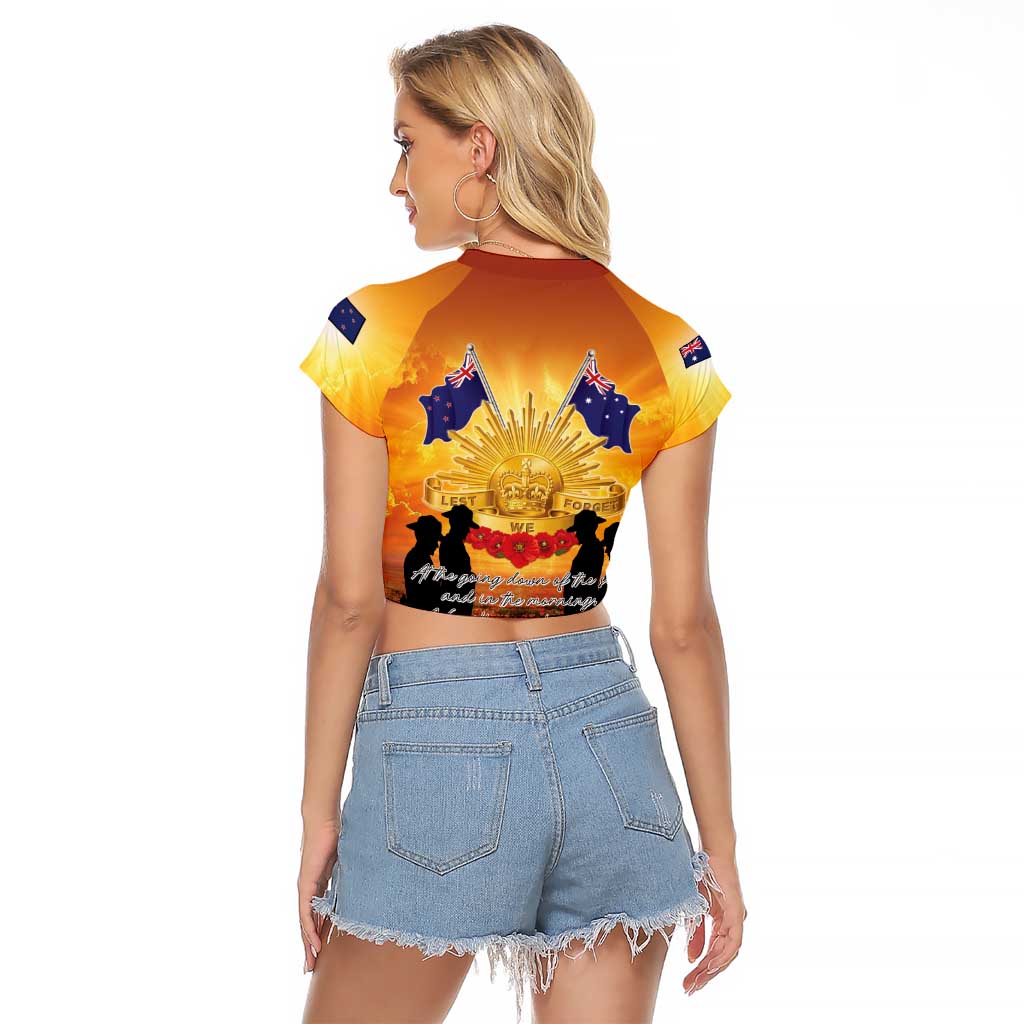 ANZAC Day Raglan Cropped T Shirt Remembrance Tribute Soldiers And Poppy Field LT05 - Polynesian Pride