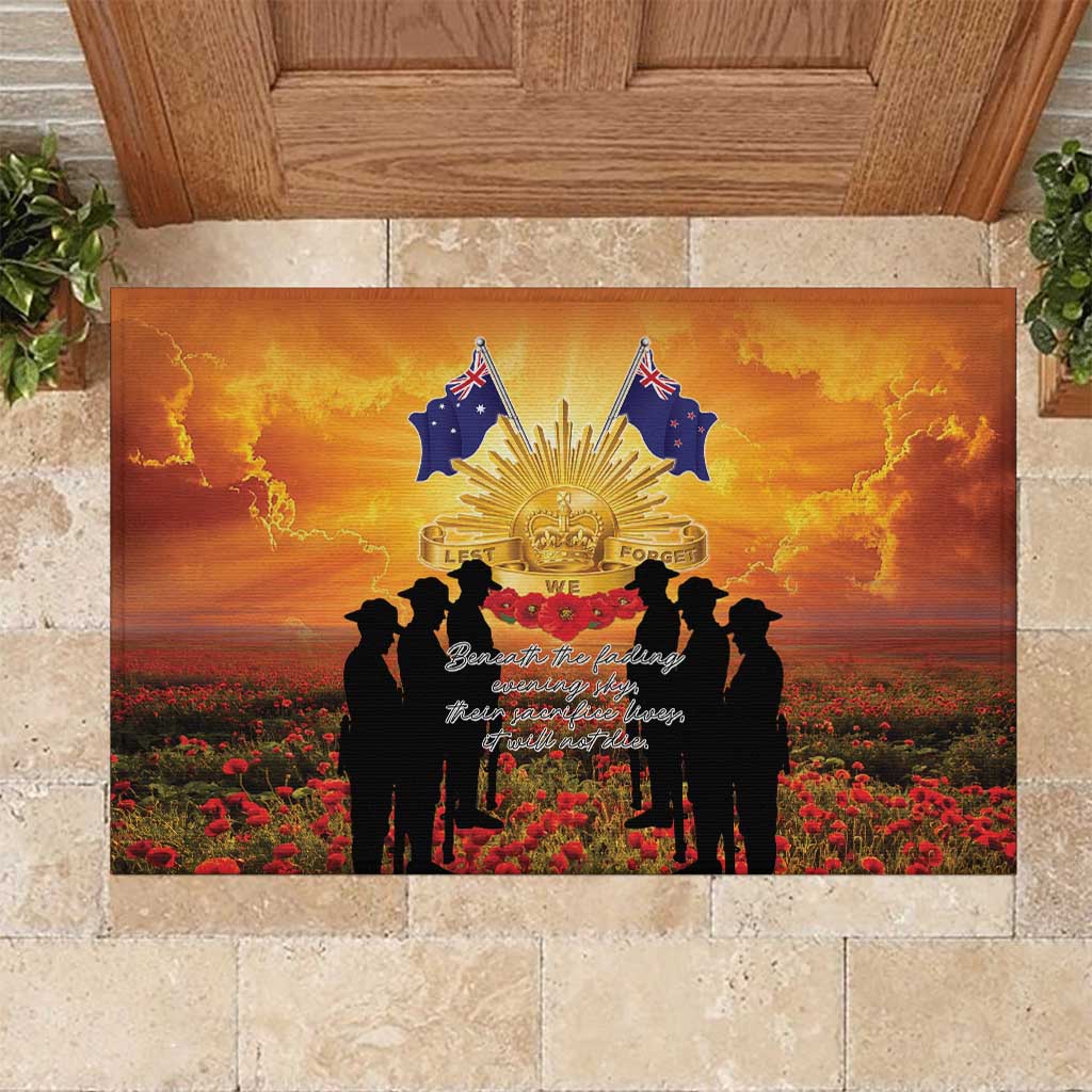 ANZAC Day Rubber Doormat Remembrance Tribute Soldiers And Poppy Field LT05 Orange - Polynesian Pride