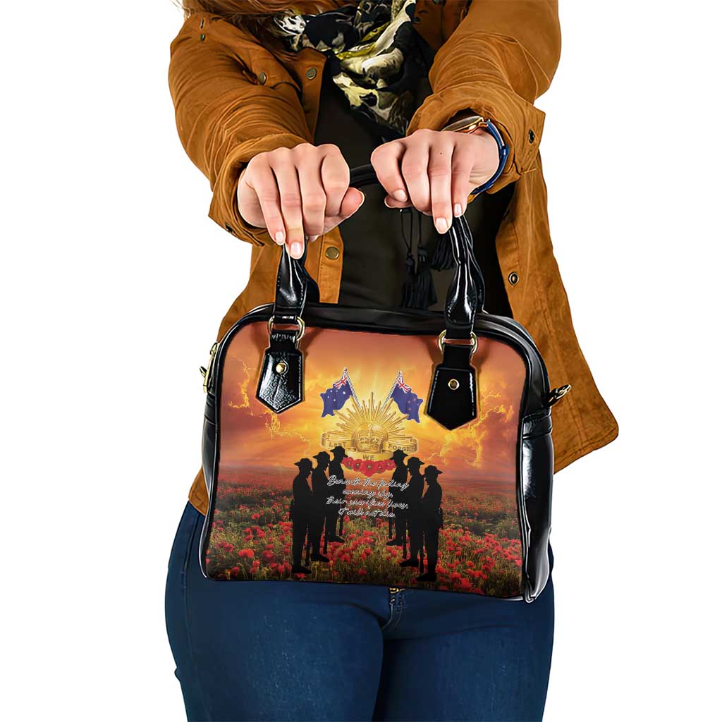 ANZAC Day Shoulder Handbag Remembrance Tribute Soldiers And Poppy Field LT05 One Size Orange - Polynesian Pride