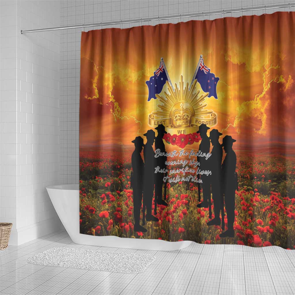 ANZAC Day Shower Curtain Remembrance Tribute Soldiers And Poppy Field