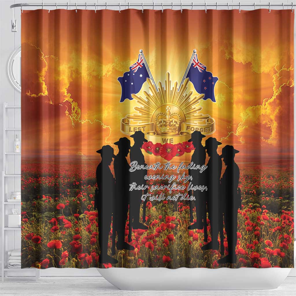ANZAC Day Shower Curtain Remembrance Tribute Soldiers And Poppy Field