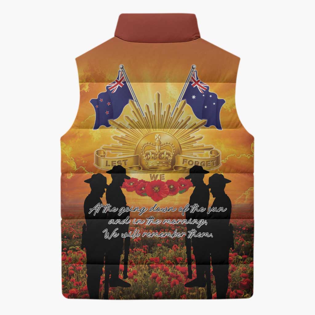 ANZAC Day Sleeveless Puffer Jacket Remembrance Tribute Soldiers And Poppy Field LT05 - Polynesian Pride
