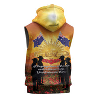 ANZAC Day Sleeveless Zip Hoodie Remembrance Tribute Soldiers And Poppy Field