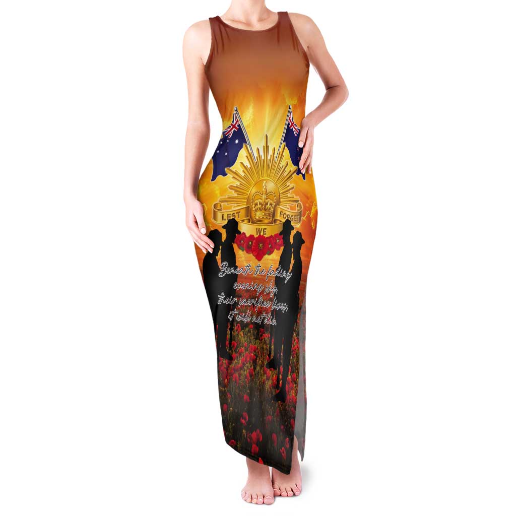 ANZAC Day Tank Maxi Dress Remembrance Tribute Soldiers And Poppy Field LT05 Women Orange - Polynesian Pride