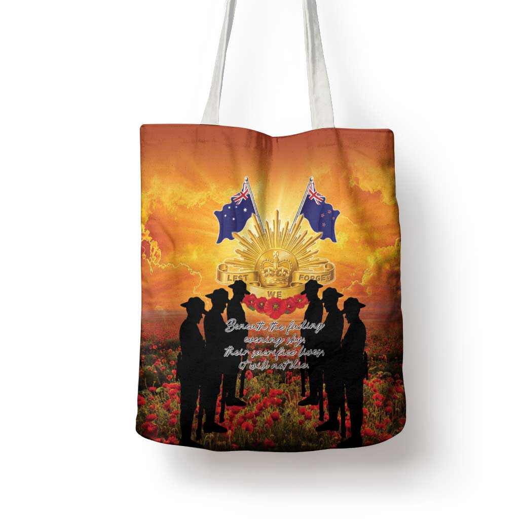 ANZAC Day Tote Bag Remembrance Tribute Soldiers And Poppy Field LT05 - Polynesian Pride