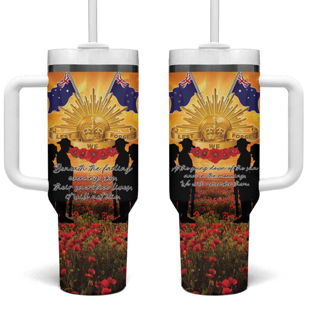 ANZAC Day Tumbler With Handle Remembrance Tribute Soldiers And Poppy Field LT05 One Size: 40 oz Orange - Polynesian Pride