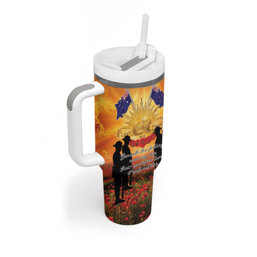 ANZAC Day Tumbler With Handle Remembrance Tribute Soldiers And Poppy Field LT05 - Polynesian Pride