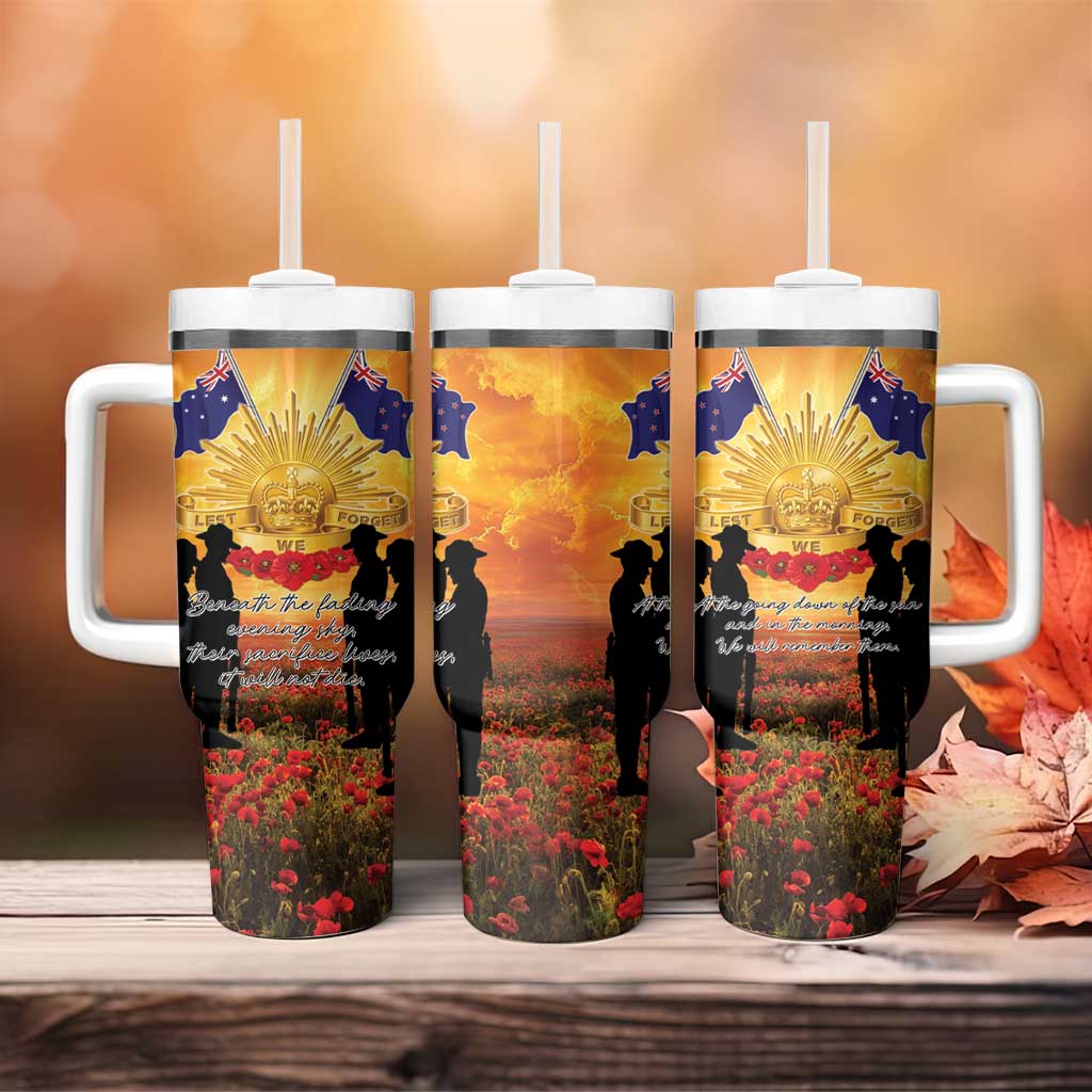 ANZAC Day Tumbler With Handle Remembrance Tribute Soldiers And Poppy Field LT05 - Polynesian Pride