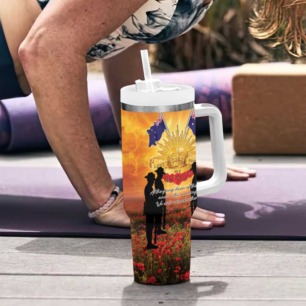 ANZAC Day Tumbler With Handle Remembrance Tribute Soldiers And Poppy Field LT05 - Polynesian Pride