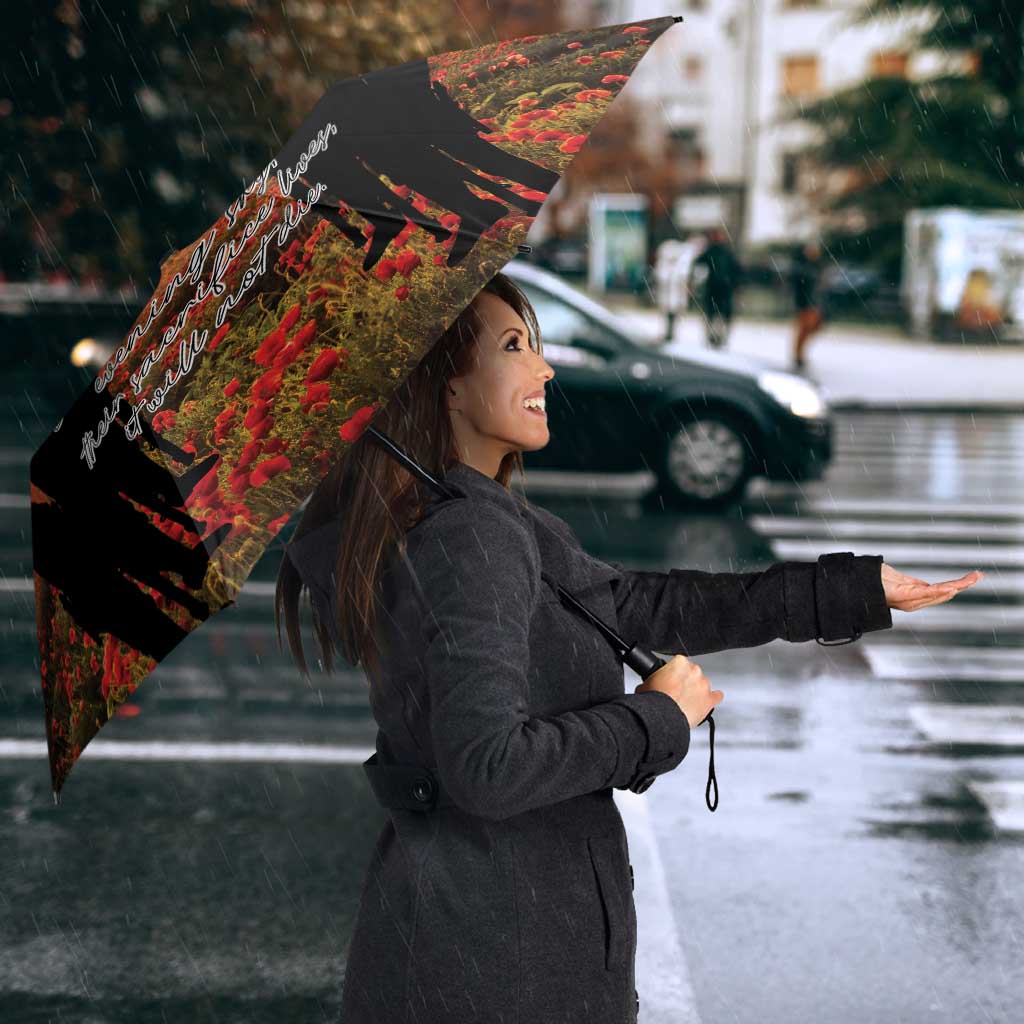 ANZAC Day Umbrella Remembrance Tribute Soldiers And Poppy Field
