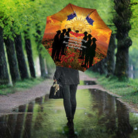 ANZAC Day Umbrella Remembrance Tribute Soldiers And Poppy Field
