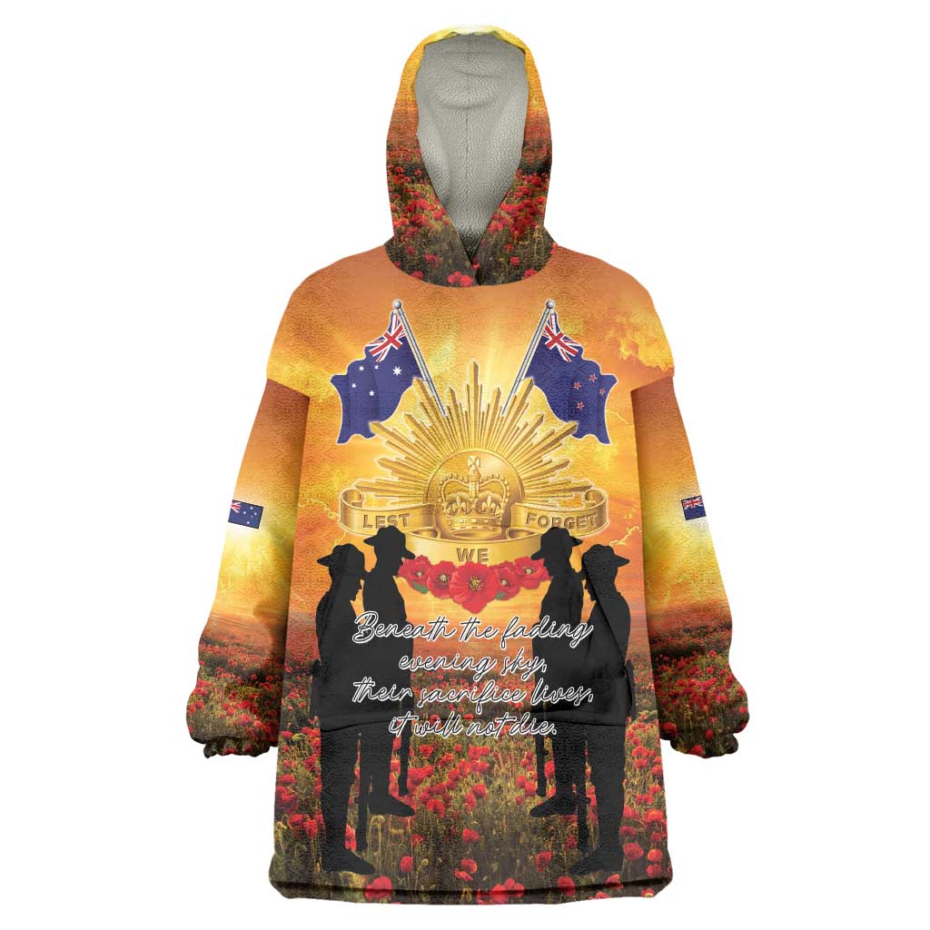 ANZAC Day Wearable Blanket Hoodie Remembrance Tribute Soldiers And Poppy Field LT05 One Size Orange - Polynesian Pride