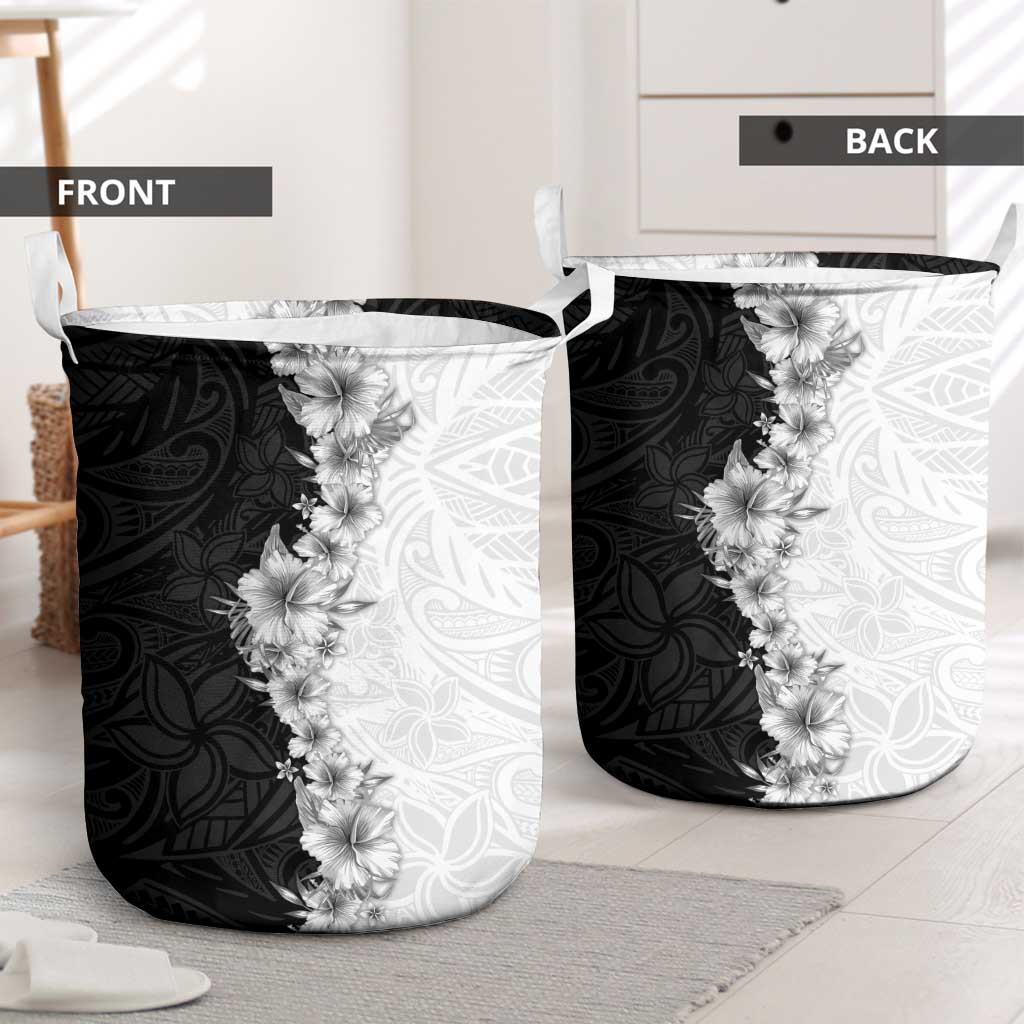 Hawaii Hibiscus Flowers Laundry Basket Grayscale Polynesian Pattern LT05 - Polynesian Pride