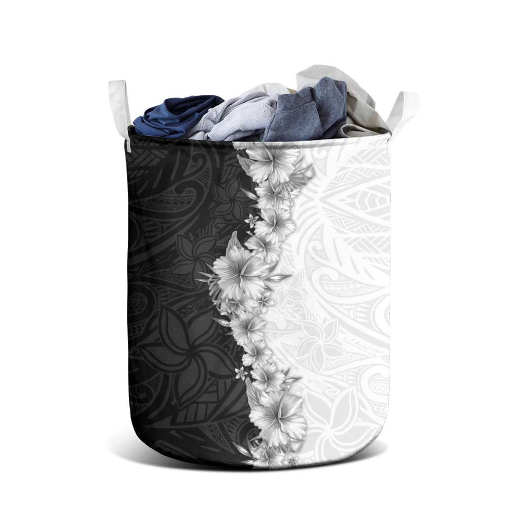 Hawaii Hibiscus Flowers Laundry Basket Grayscale Polynesian Pattern LT05 - Polynesian Pride