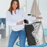 Hawaii Hibiscus Flowers Laundry Basket Grayscale Polynesian Pattern LT05 - Polynesian Pride