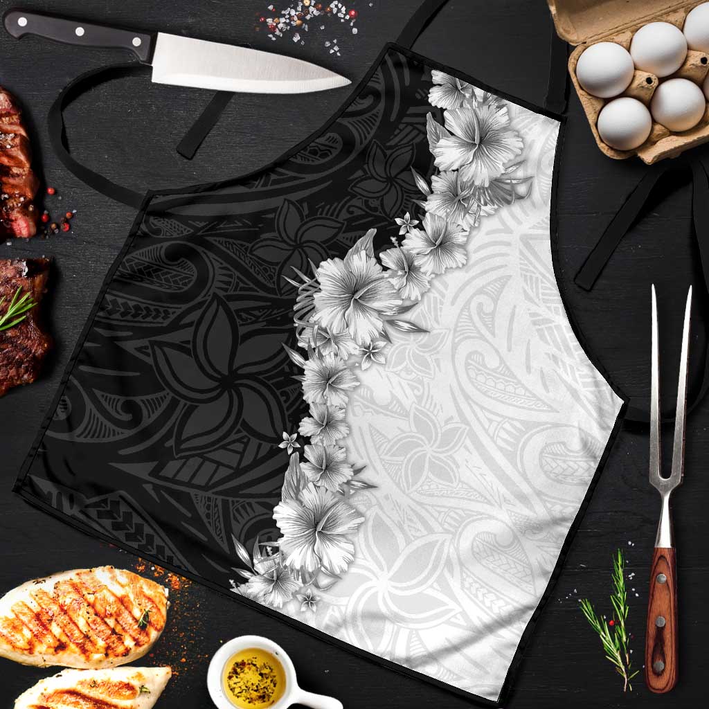 Hawaii Hibiscus Flowers Apron Grayscale Polynesian Pattern LT05 Black - Polynesian Pride