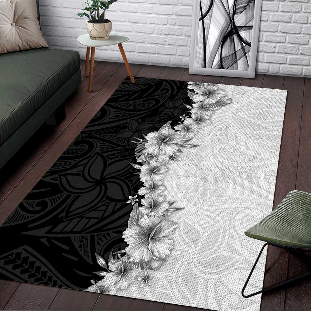 Hawaii Hibiscus Flowers Area Rug Grayscale Polynesian Pattern