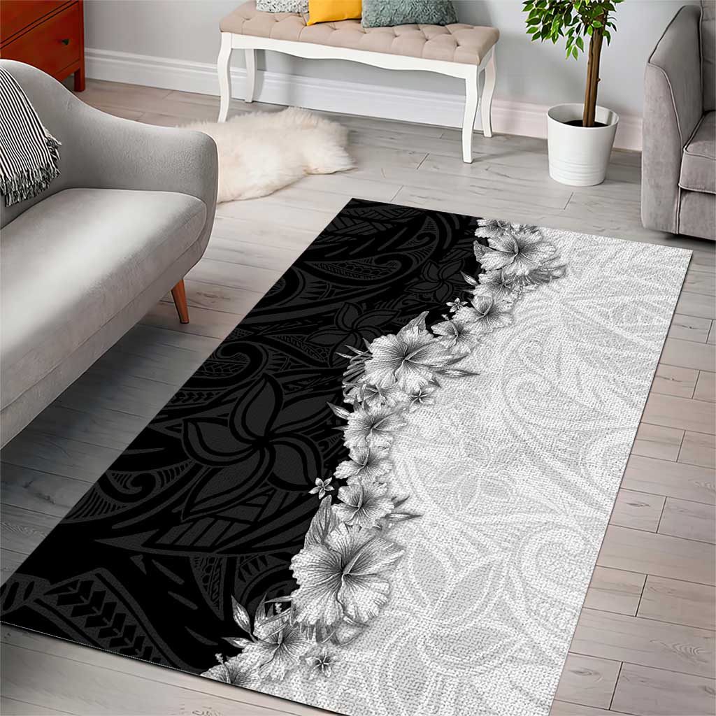Hawaii Hibiscus Flowers Area Rug Grayscale Polynesian Pattern