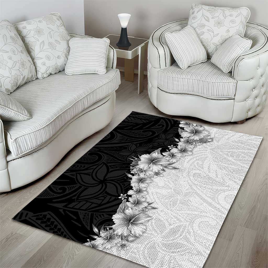 Hawaii Hibiscus Flowers Area Rug Grayscale Polynesian Pattern