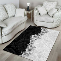 Hawaii Hibiscus Flowers Area Rug Grayscale Polynesian Pattern