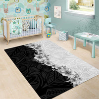 Hawaii Hibiscus Flowers Area Rug Grayscale Polynesian Pattern