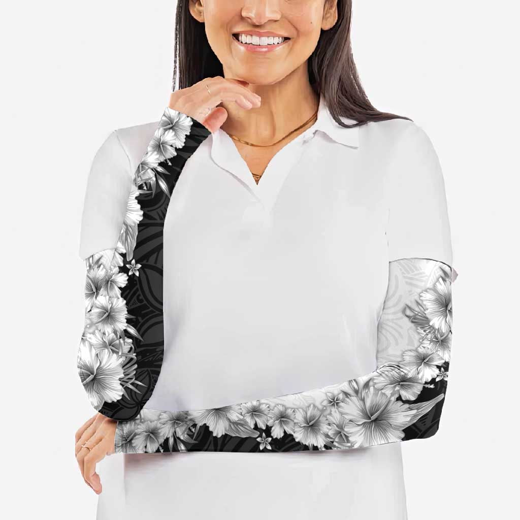 Hawaii Hibiscus Flowers Arm Sleeves Grayscale Polynesian Pattern