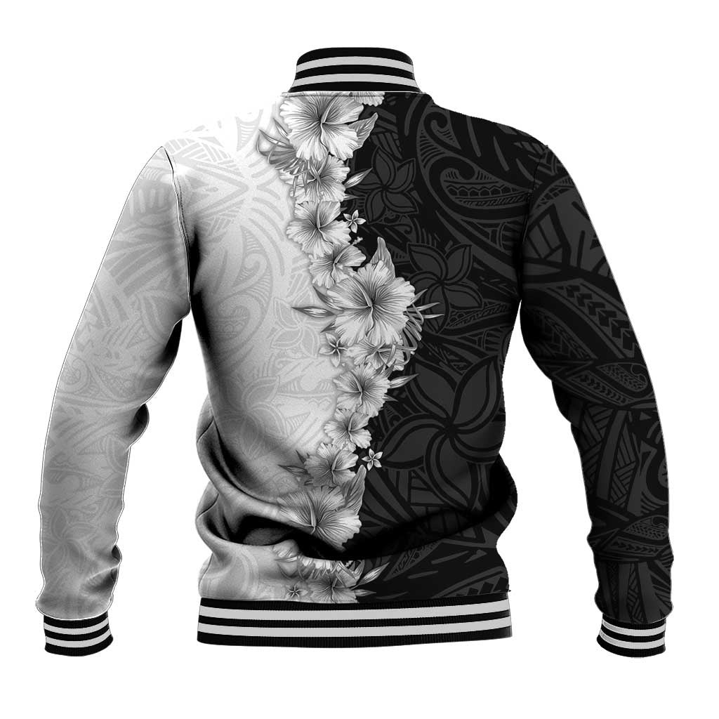 Hawaii Hibiscus Flowers Baseball Jacket Grayscale Polynesian Pattern LT05 - Polynesian Pride
