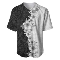Hawaii Hibiscus Flowers Baseball Jersey Grayscale Polynesian Pattern LT05 Black - Polynesian Pride