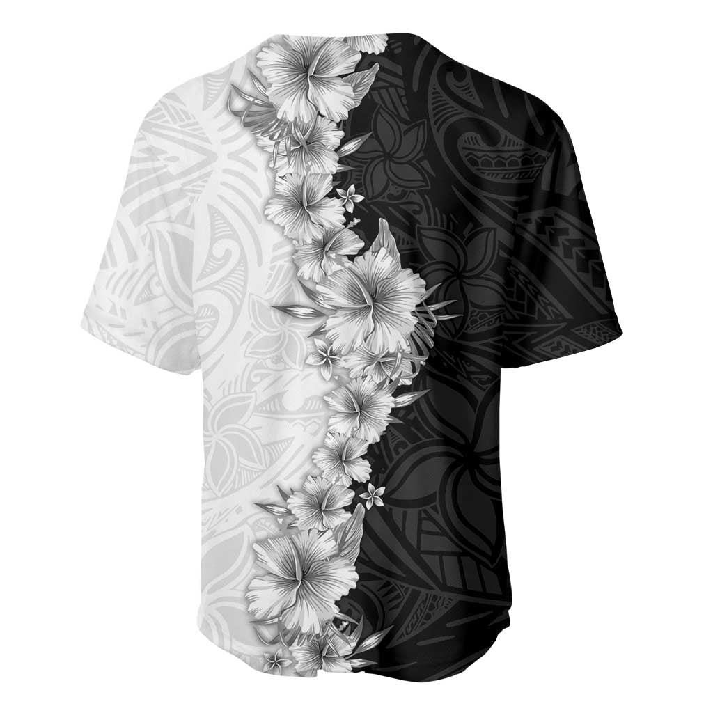 Hawaii Hibiscus Flowers Baseball Jersey Grayscale Polynesian Pattern LT05 - Polynesian Pride