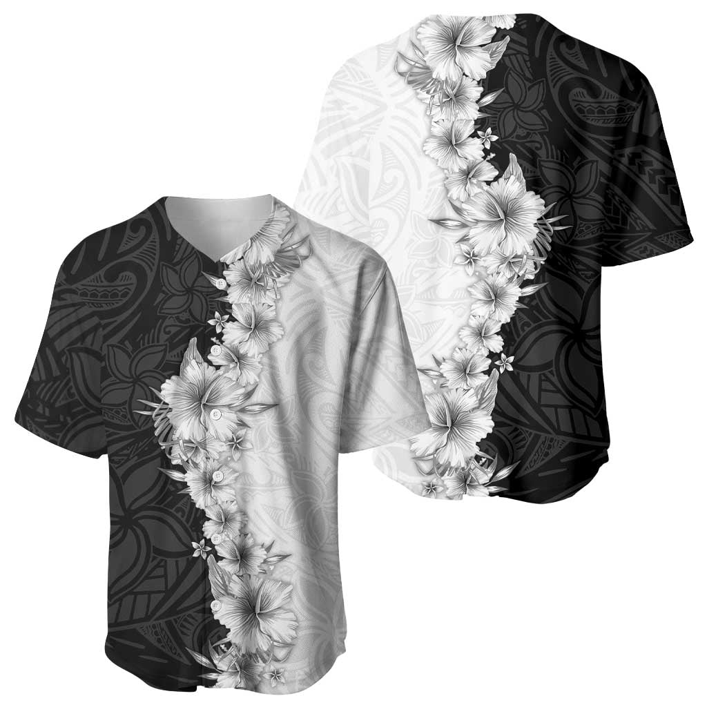 Hawaii Hibiscus Flowers Baseball Jersey Grayscale Polynesian Pattern LT05 - Polynesian Pride