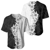 Hawaii Hibiscus Flowers Baseball Jersey Grayscale Polynesian Pattern LT05 - Polynesian Pride