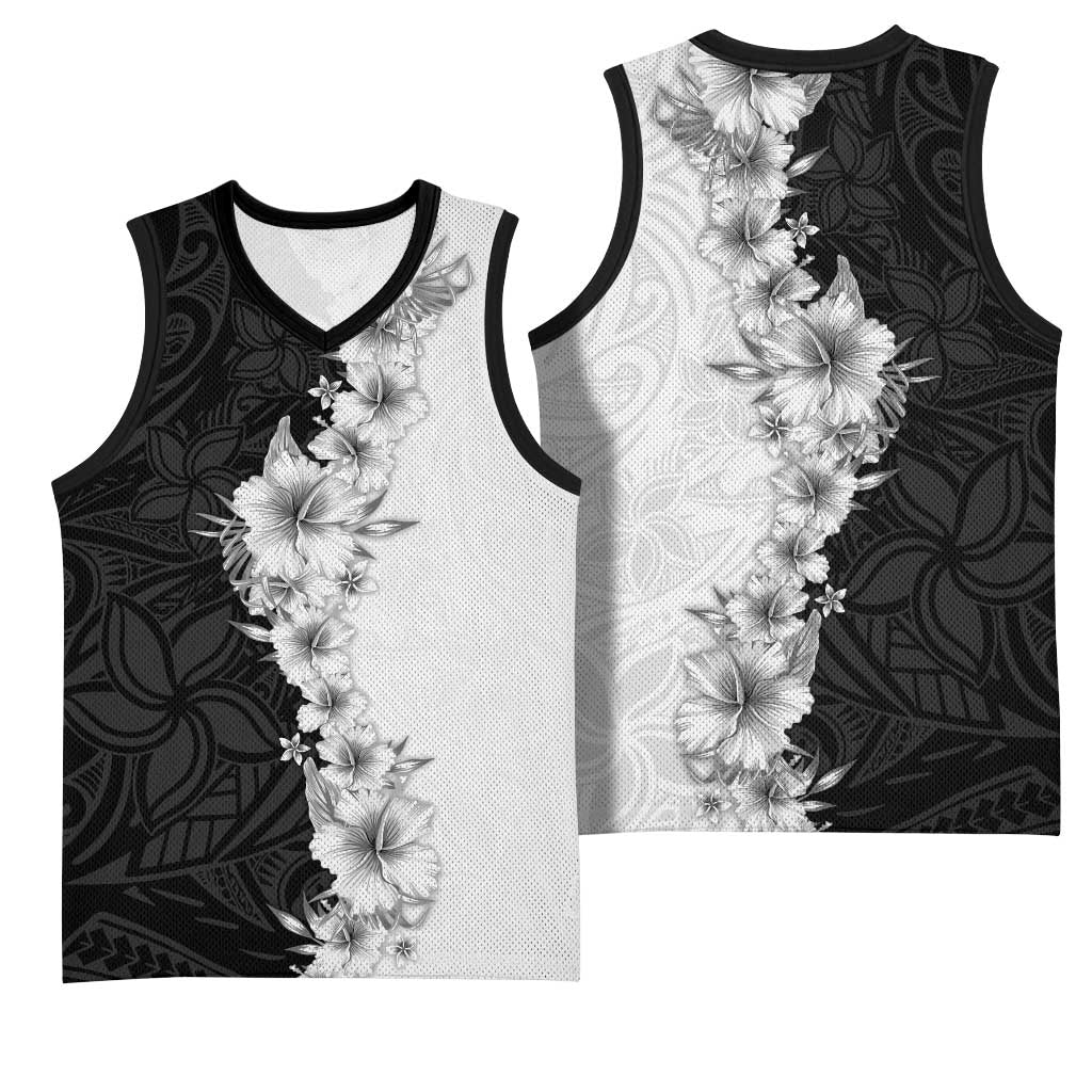 Hawaii Hibiscus Flowers Basketball Jersey Grayscale Polynesian Pattern LT05 - Polynesian Pride
