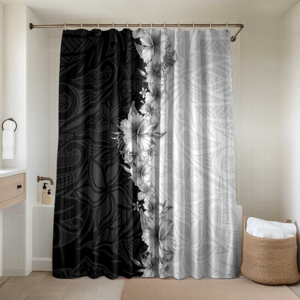 Hawaii Hibiscus Flowers Bathroom Set Grayscale Polynesian Pattern LT05 Shower Curtain Only Black - Polynesian Pride