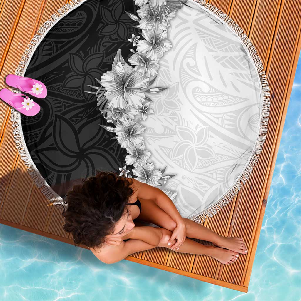 Hawaii Hibiscus Flowers Beach Blanket Grayscale Polynesian Pattern LT05 - Polynesian Pride