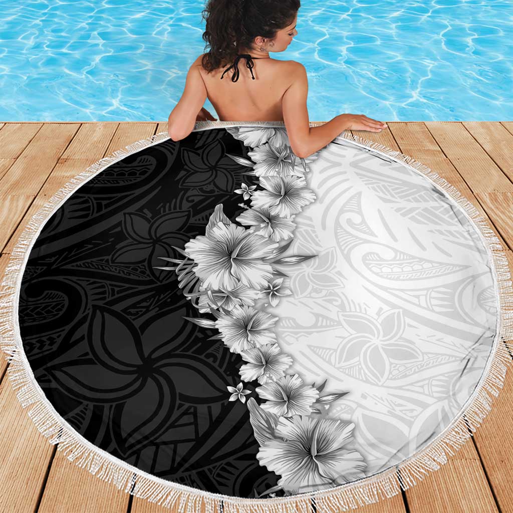 Hawaii Hibiscus Flowers Beach Blanket Grayscale Polynesian Pattern LT05 - Polynesian Pride