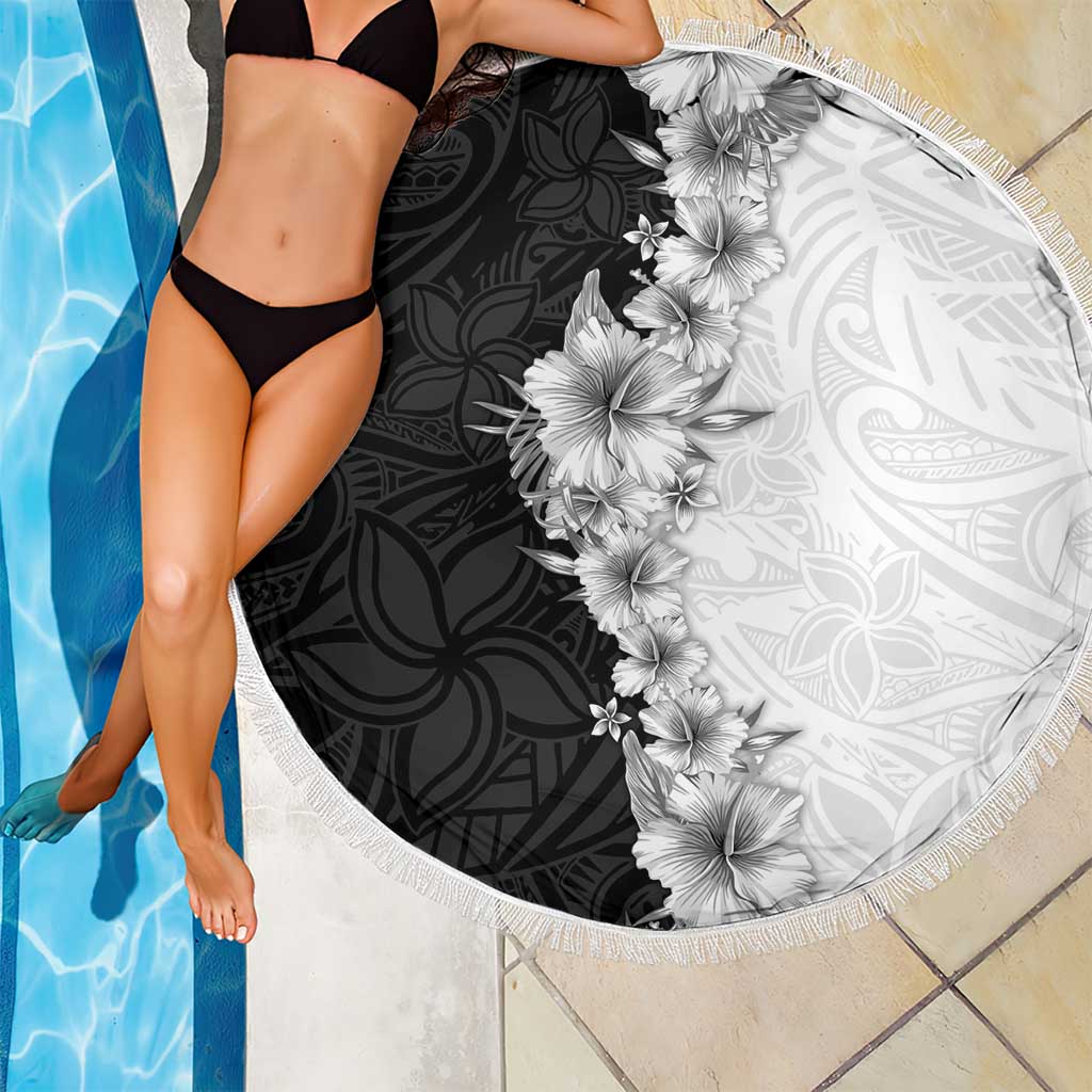Hawaii Hibiscus Flowers Beach Blanket Grayscale Polynesian Pattern LT05 - Polynesian Pride
