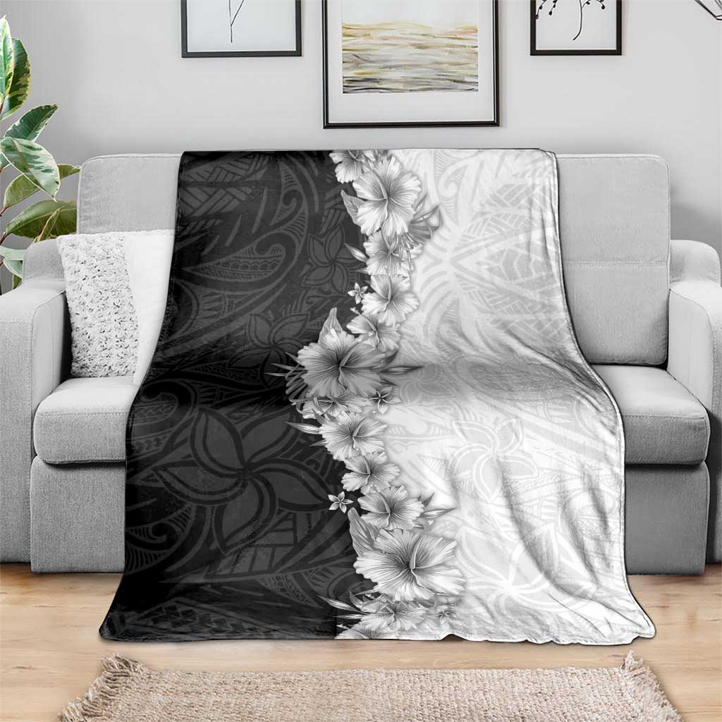 Hawaii Hibiscus Flowers Blanket Grayscale Polynesian Pattern LT05 - Polynesian Pride
