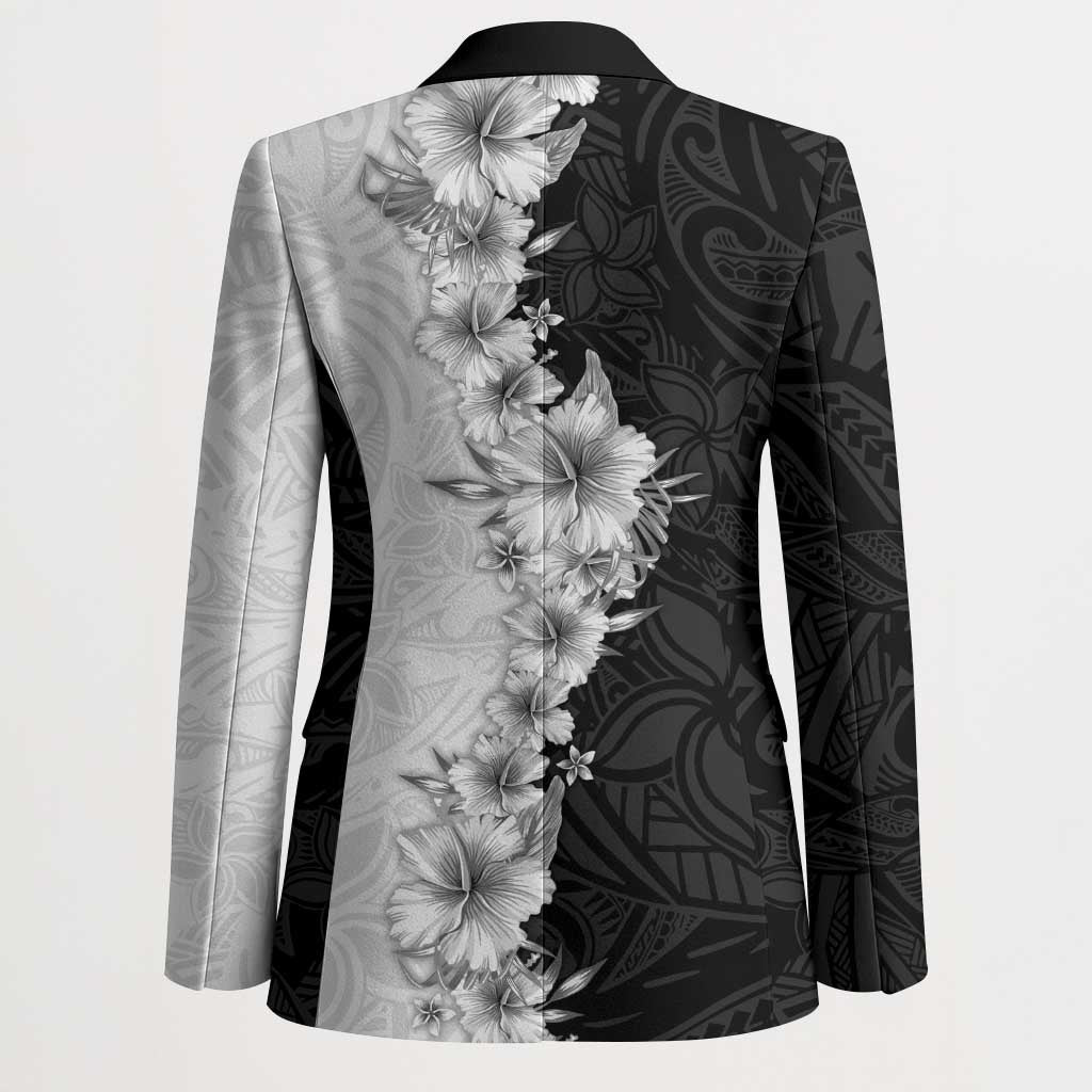 Hawaii Hibiscus Flowers Blazer Grayscale Polynesian Pattern LT05 - Polynesian Pride