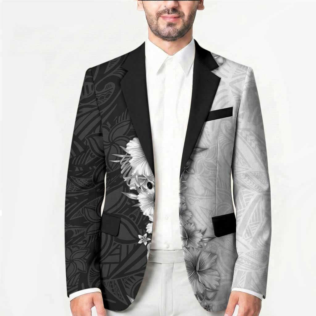 Hawaii Hibiscus Flowers Blazer Grayscale Polynesian Pattern LT05 - Polynesian Pride