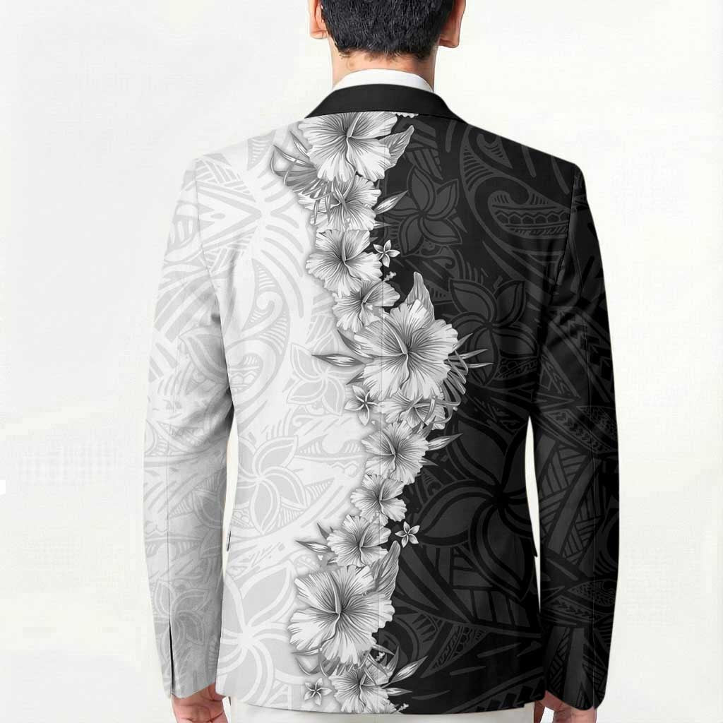 Hawaii Hibiscus Flowers Blazer Grayscale Polynesian Pattern LT05 - Polynesian Pride