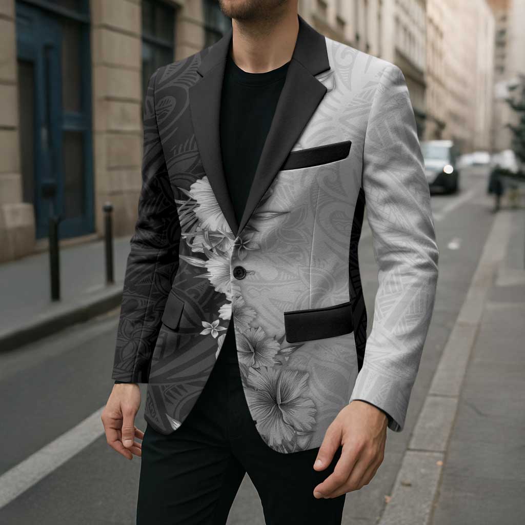 Hawaii Hibiscus Flowers Blazer Grayscale Polynesian Pattern LT05 - Polynesian Pride