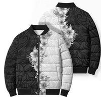 Hawaii Hibiscus Flowers Bomber Puffer Jacket Grayscale Polynesian Pattern LT05 - Polynesian Pride