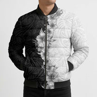 Hawaii Hibiscus Flowers Bomber Puffer Jacket Grayscale Polynesian Pattern LT05 - Polynesian Pride