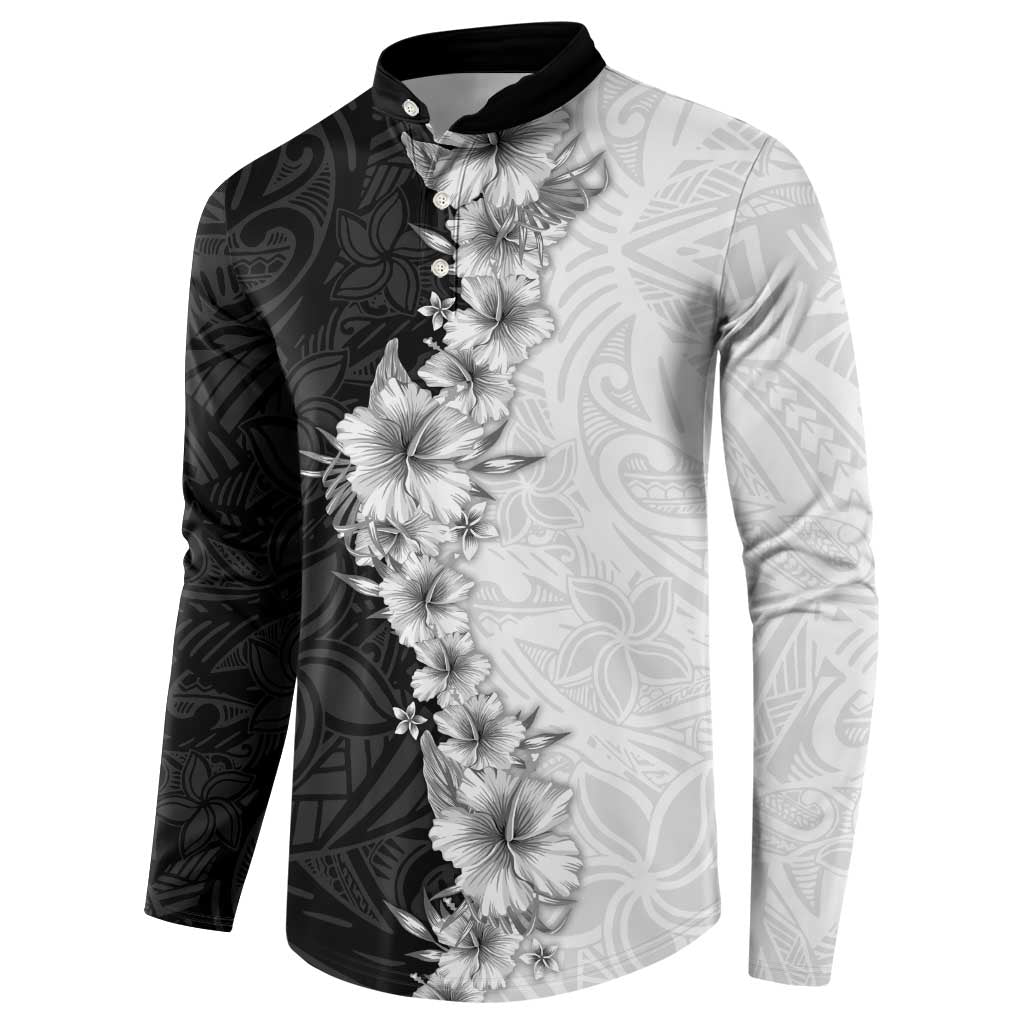 Hawaii Hibiscus Flowers Button Sweatshirt Grayscale Polynesian Pattern LT05 - Polynesian Pride