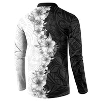 Hawaii Hibiscus Flowers Button Sweatshirt Grayscale Polynesian Pattern LT05 - Polynesian Pride