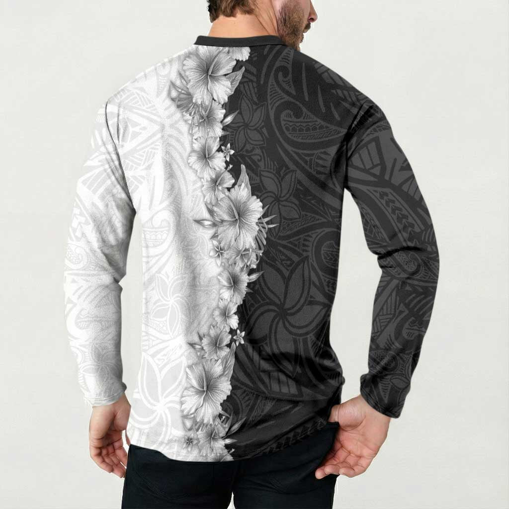 Hawaii Hibiscus Flowers Button Sweatshirt Grayscale Polynesian Pattern LT05 - Polynesian Pride